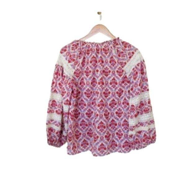 Anthropologie Eze Sur Mer Long Sleeve Boho Floral Lace Summer Shirt Small - Picture 5 of 8